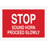 image of Brady B-120 Fiberglass Reinforced Polyester Rectangle Red Stop Signs, Traffic Control Signs & Banners Sign - 14 in Width x 10 in Height - 75211