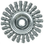 image of Weiler 13266 Wheel Brush - 4 in Dia - Knotted - Cable Twist Steel Bristle