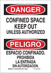 image of Brady B-555 Aluminum Rectangle White Confined Space Sign - 7 in Width x 10 in Height - Language English / Spanish - 124103