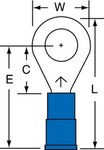 image of 3M Scotchlok MNG14-4R/SX Blue Butted Nylon Butted Ring Terminal - 0.81 in Length - 0.25 in0.25 in Wide - 0.09 in Inside Diameter - #4 Stud - 58962