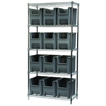 Picture of Akro-Mils AWS183613014 Stak-N-Store 2000 lb Adjustable Gray Chrome Steel Open Fixed Shelving System (Main product image)