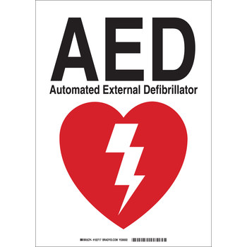 Picture of Brady B-401 Polystyrene Rectangle White English Defibrillator (AED) Sign part number 102717 (Main product image)