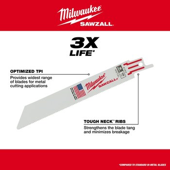 Milwaukee SAWZALL Reciprocating Saw Blade 48-01-7092 - 10 TPI - 0.75 in Width x 0.035 in Thick - Bi-Metal