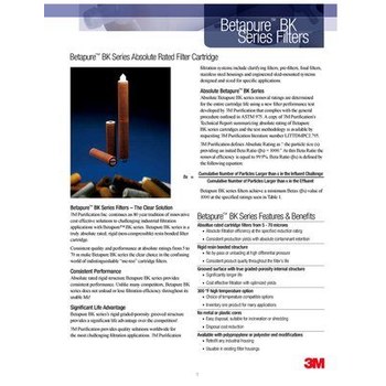 3M Betapure BK09Z8200G1SNG BK Series Filter Cartridge - 20 Rating - Polyethylene 9.7 in - 10175