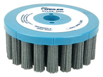 Weiler Nylox Silicon Carbide Bristle Disc - Medium Grade - Unthreaded Hole Attachment - 7/8 in Center Hole - 5 in Outside Diameter - 0.090 X 0.045 in Bristle Diameter - Material Type: Standard - 85844