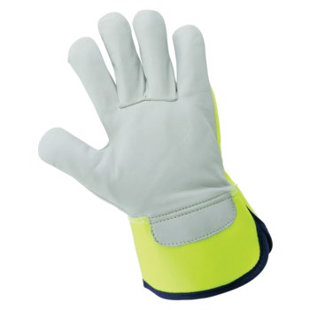 Global Glove 1100GHV HV Yellow/Green Large Goatskin Leather Work Gloves - 1100GHV LG