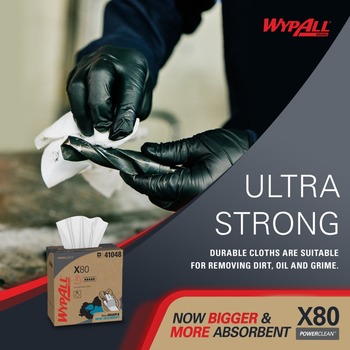Kimberly-Clark Wypall PowerClean X80 Wiper 41048, Hydroknit, - 9.1 in x 16.8 in - White