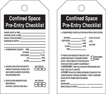 Picture of Brady Black on White Laminated Polyester / Paper Inspection / Checklist 66322 Confined Space Tag (Main product image)