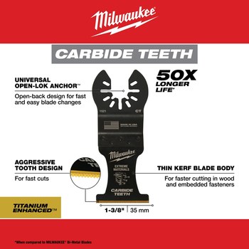 Milwaukee OPEN-LOK End Cut Oscillating Multi-Material Blade 49-25-1523 - Carbide