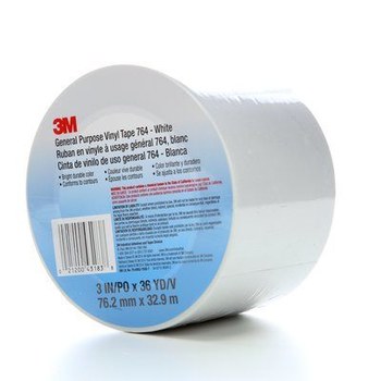 3M 764 White Marking Tape - 3 in Width x 36 yd Length - 5 mil Thick - 43183