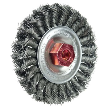 Weiler 13101 Wheel Brush - 4 in Dia - Knotted - Standard Twist Steel Bristle