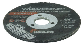 Weiler Wolverine Cut-Off Wheel 56128 - Type 1 (Straight) - 2 in - Aluminum Oxide - 60 - T