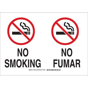 Picture of Brady B-302 Polyester Rectangle White English / Spanish No Smoking Sign part number 122640 (Main product image)