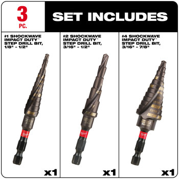 Milwaukee SHOCKWAVE Step Drill Bit Set 48-89-9254 - Titanium Nitride Coated