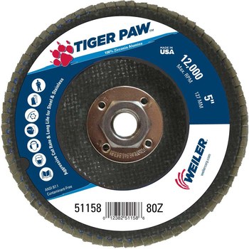 Weiler Tiger Paw Type 27 Flap Disc 51158 - Zirconium - 5 in - 80 - Medium