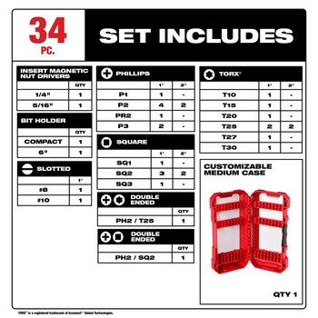Milwaukee SHOCKWAVE Impact Duty Combination Driver Bit Set 48-32-5101 - Alloy Steel - 75098