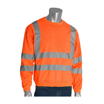 PIP 323-CNSSEOR Orange Polyester High Visibility Shirt - Sweatshirt - ANSI Class 3 Rating - Fits 56.8 in Chest - 30.7 in Length - 616314-07096