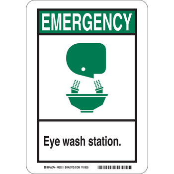 Picture of Brady B-120 Fiberglass Reinforced Polyester Rectangle White English Eyewash Sign part number 45022 (Main product image)