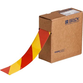 Brady ToughStripe Red / Yellow Floor Marking Tape - 2 in Width x 100 ft Length - 0.008 in Thick - 84520