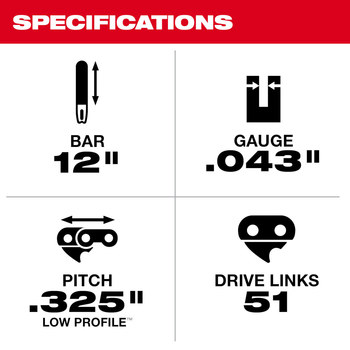 Milwaukee Top Handle Chainsaw Guide Bar 49-16-2743 - 0.8 lb - 12 in Blade