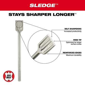 Milwaukee 2 in SDS-Max Chisel Bit 48-62-4084 - 15 in Overall Length - Alloy Steel - SDS-Max Shank