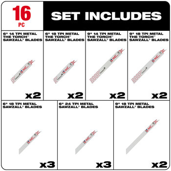 Milwaukee SAWZALL Reciprocating Saw Blade Set 49-22-1216 - Bi-Metal