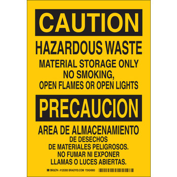 Picture of Brady Bradyglo B-555 Aluminum Rectangle Yellow English / Spanish Hazardous Material Sign part number 125391 (Main product image)