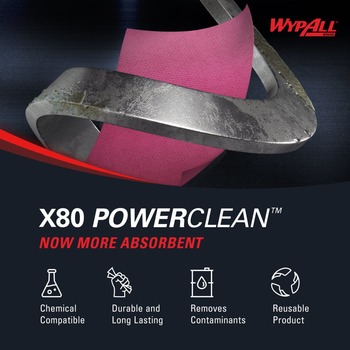 Kimberly-Clark Wypall PowerClean X80 Wiper 05930, Hydroknit, - 8.34 in x 16.8 in - Red