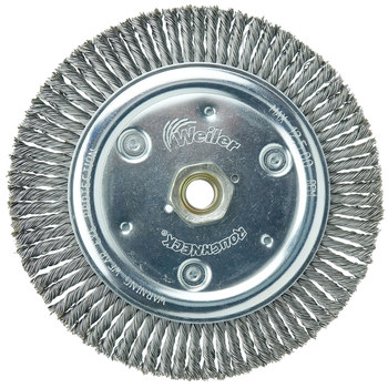 Weiler Roughneck 09100 Wheel Brush - 7 in Dia - Knotted - Stringer Bead Steel Bristle