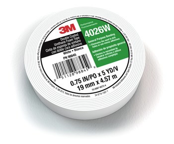 3M 4026W White Foam Mounting Tape Short Roll - 1/2 in Width x 5 yd Length - 62 mil Thick - 98844