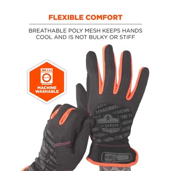 Ergodyne ProFlex QuickCuff 815 Black/Orange Large Polyester Mesh Work Gloves - 17204
