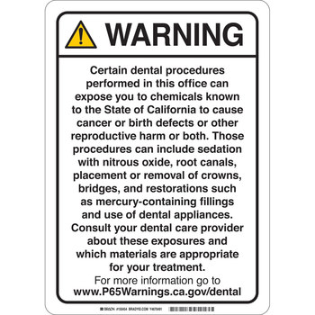 Picture of Brady B-401 Polystyrene Rectangle White English California Prop 65 Sign part number 150469 (Main product image)