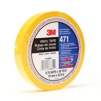 3M 471 Yellow Marking Tape - 3/4 in Width x 36 yd Length - 5.2 mil Thick - 68852