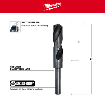 Milwaukee 7/8 in S&D Drill Bit 48-89-2750 - Right Hand Cut - Split 135° Point - 6 in Overall Length - 4 in Twist Flute - Black Oxide