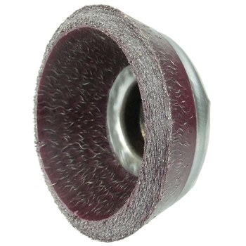 Weiler Polyflex Steel Cup Brush - Threaded Arbor Attachment - 6 in Diameter - 5/8 in-11 UNC Center Hole - 0.020 in Bristle Diameter - Elastomer Type: Burgundy Standard - 35006