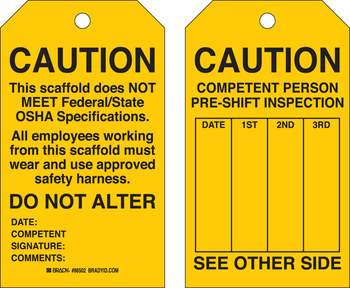 Picture of Brady Black on Yellow Laminated, Metal Grommet, Write-On Polyester / Paper 86502 Equipment Safety Tag (Main product image)