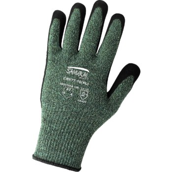 Global Glove Samurai Glove CR677 Green/Black Medium Cut-Resistant Gloves - ANSI A7 Cut Resistance - Nitrile Palm & Fingers Coating - CR677-8(M)