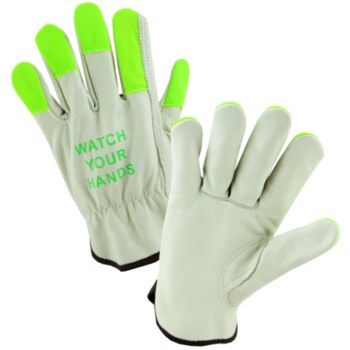 West Chester 990IKGT White/Green Small Grain Cowhide Leather Driver's Glove - Keystone Thumb - 990IKGT/S