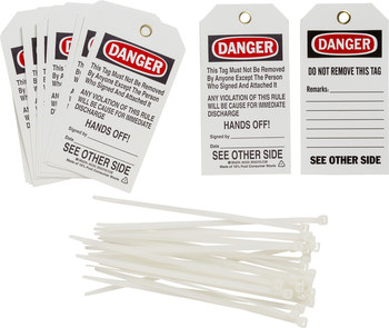 Picture of Brady Black / Red on White Metal Grommet, Self-Laminating Polyester 65359 Equipment Safety Tag (Main product image)