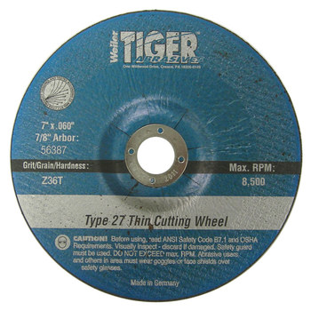 Weiler Cutoff Wheel 56387, Type 27 (Depressed Center), 7 in