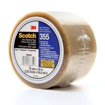 3M Scotch 355 Clear Box Sealing Tape - 72 mm Width x 50 m Length - 3.4 mil Thick - 68751