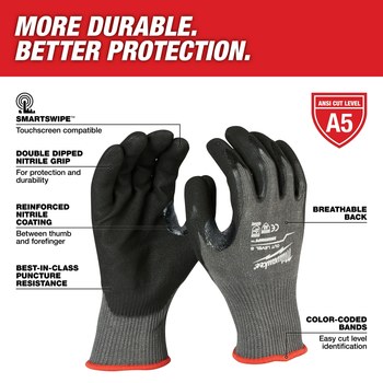 Milwaukee SMARTSWIPE Black/Charcoal XL Nylon Cut-Resistant Glove - ANSI Cut Level 5 Cut Resistance - 48-22-8953