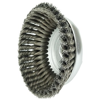 Weiler Wolverine Steel Cup Brush - Threaded Arbor Attachment - 6 in Diameter - 5/8 in-11 UNC Center Hole - 0.025 in Bristle Diameter - 36245