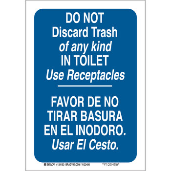 Picture of Brady B-401 Polystyrene Rectangle Blue English / Spanish Restroom Sign part number 124152 (Main product image)