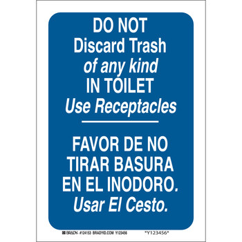Picture of Brady B-401 Polystyrene Rectangle Blue English / Spanish Restroom Sign part number 124152 (Main product image)