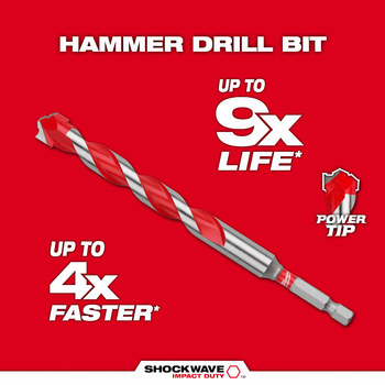 Milwaukee SHOCKWAVE Impact Duty Percussion 1/2 in Hammer Drill Bit 48-20-9130 - 6 in Overall Length - 4 in Flute - Carbide Tipped - Hex Shank