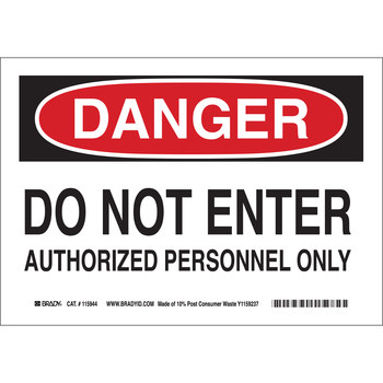 Picture of Brady B-563 High Density Polypropylene Rectangle White English Restricted Area Sign part number 116108 (Main product image)