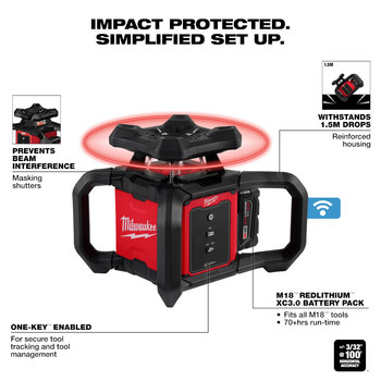 Milwaukee M18 Red/Black Polycarbonate, Nylon, Glass-Filled Nylon Exterior Rotary Laser - 3701-21
