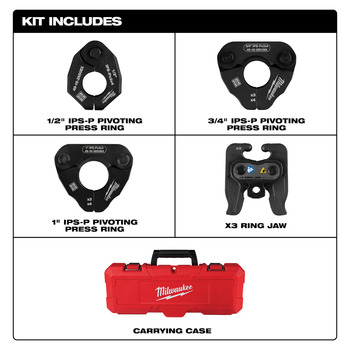 Milwaukee M12 FORCE LOGIC Press Tool Pivoting Press Ring Kit 49-16-2496X - 1/2 in, 3/4 in, 1 in Capacity