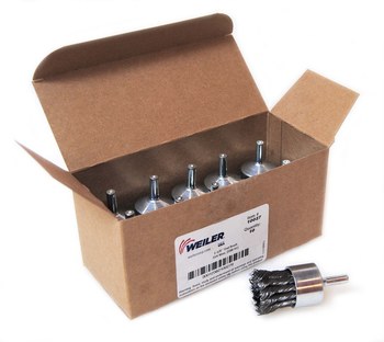 Weiler Steel Cup Brush - Unthreaded Stem Attachment - 1-1/8 in Diameter - 0.014 in Bristle Diameter - 10027